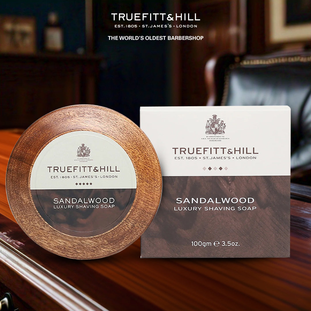 Truefitt & Hill Sandalwood Luxury Shaving Soap in Wooden Bowl  for Men 100gm - Truefitt & Hill India