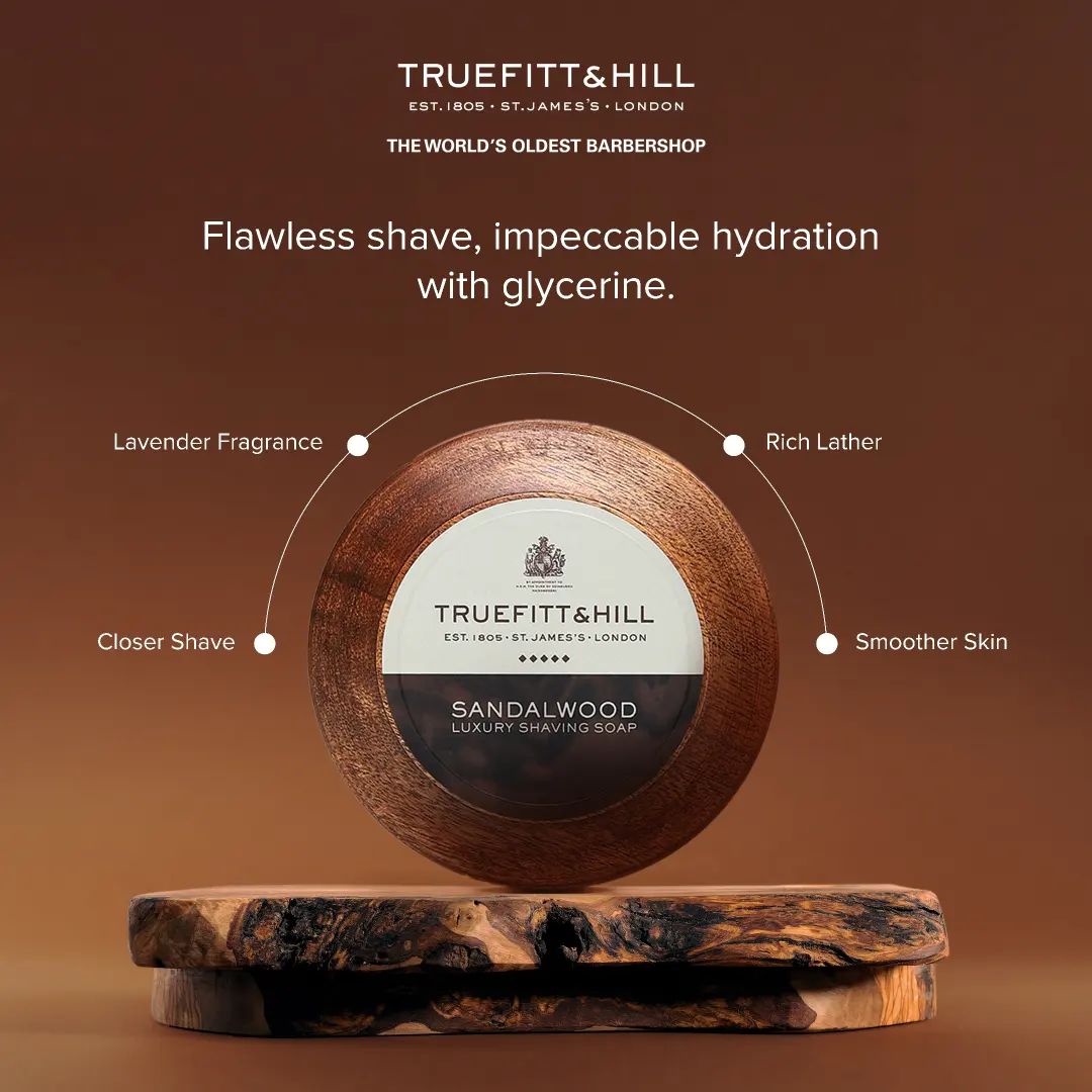 Truefitt & Hill Sandalwood Luxury Shaving Soap in Wooden Bowl  for Men 100gm - Truefitt & Hill India
