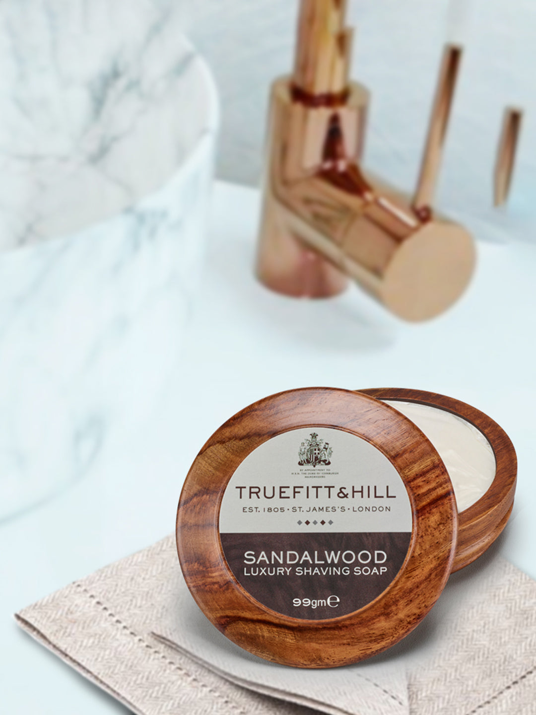 Truefitt & Hill Sandalwood Luxury Shaving Soap in Wooden Bowl  for Men 100gm - Truefitt & Hill India